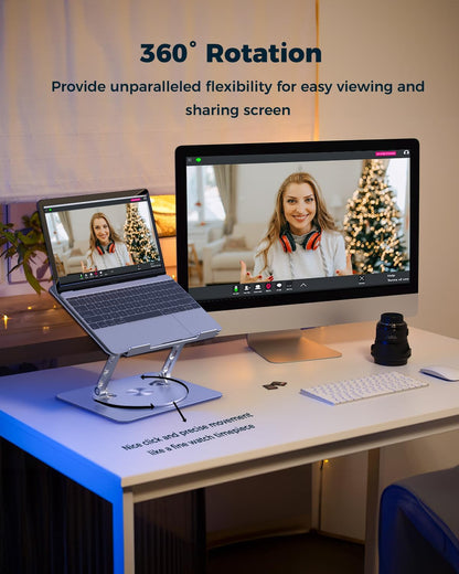 Aoviho 360° Rotating Laptop Stand for Desk | Adjustable, Foldable, Portable Aluminum Ergonomic Riser | Compatible with MacBook, Dell, HP & All Laptops 10-16 inch | Gray