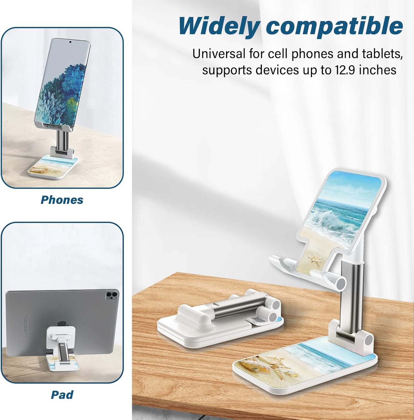 Desk Cell Phone Stand - Adjustable Angle-iPad Holder, Universal Compatible Phone Holder for Desk