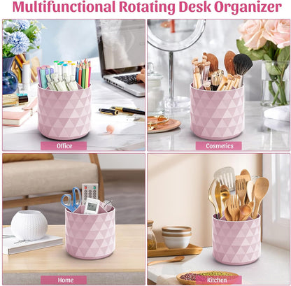 minimaliving Desk Organizer,Sparkling Diamond-like Pen Holder for Desk 360°Rotating Office Accessories,Pencil Cup with 5 Compartments Storage Box Caddy for Office,School,Home,Art Supply(White)