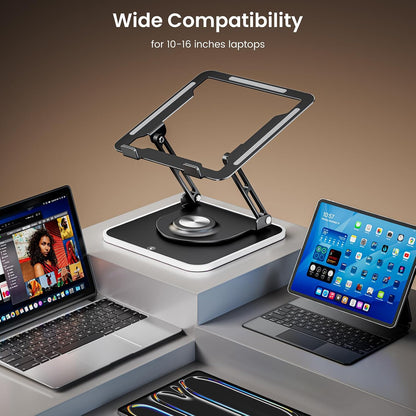 JOYEKY Laptop Stand for Desk, Adjustable Computer Stand with 360° Rotating Base, Ergonomic Laptop Riser for Collaborative Work, Foldable & Portable Laptop Stand, fits for All 10-16" Laptops (Grey)