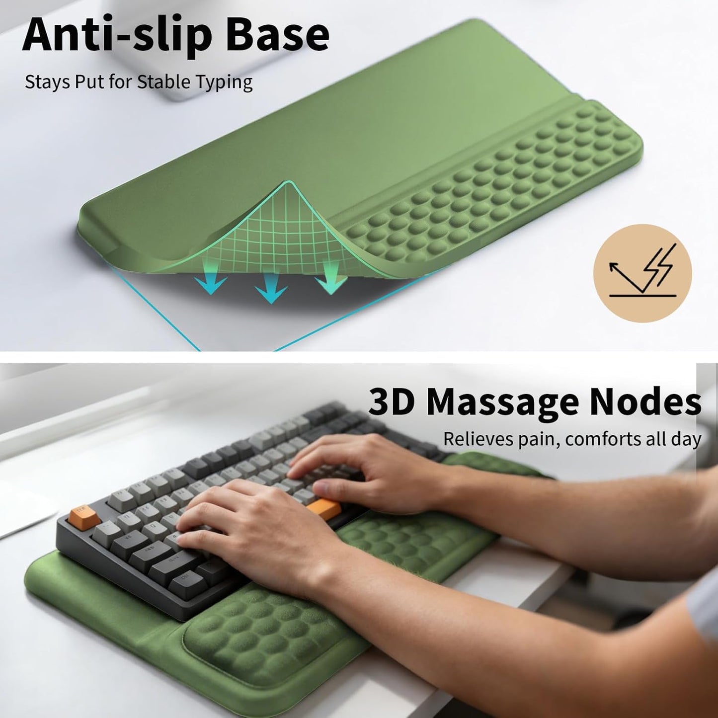 Wrist Rest with Keyboard Stand, Computer Wrist Support Pad, Ergonomic Keyboard Riser Hand Rest Soft Memory Foam Cushion Holder Gaming Typing Desk Accessories for Office Home School（Black）