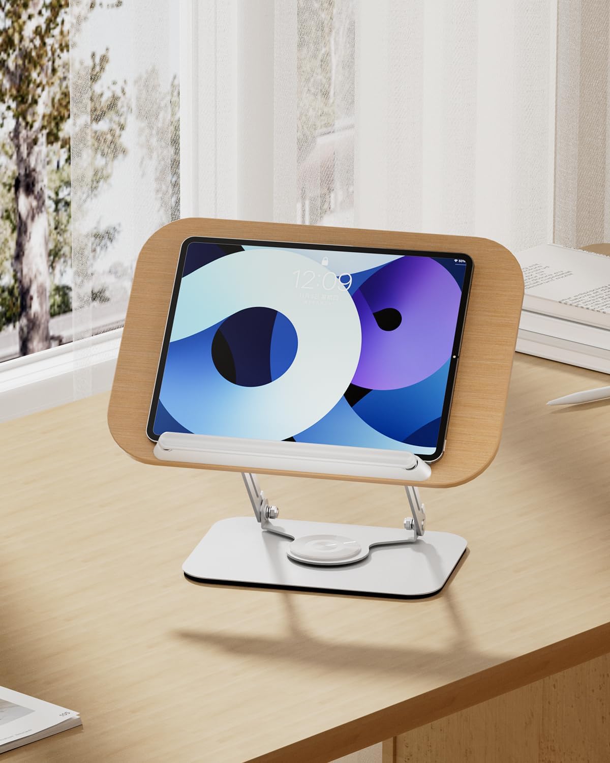 Viozon Book Stand for Reading,Book Holder, Height&Angle Adjustable, 360° Rotating Base, Foldable and Portable, Lightweight for Office, Kitchen, School Textbook, Recipe, Magazine,Kindle,Tablet DW