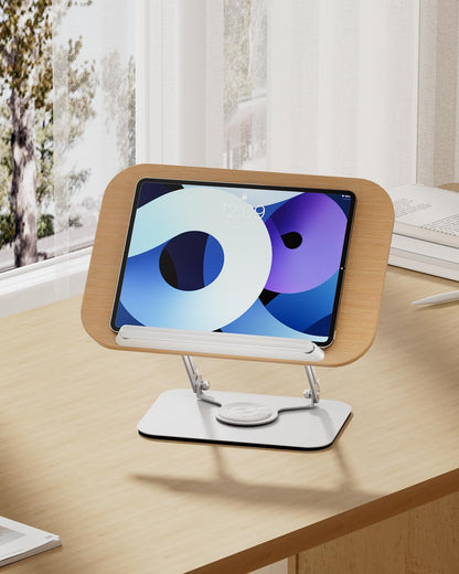 Viozon Book Stand for Reading,Book Holder, Height&Angle Adjustable, 360° Rotating Base, Foldable and Portable, Lightweight for Office, Kitchen, School Textbook, Recipe, Magazine,Kindle,Tablet DW