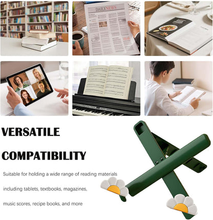 Floral Book Stand for Reading - Adjustable Foldable Desktop Holder for Tablets, Magazines, Cookbooks, Hands-Free Display at Home Office (White)