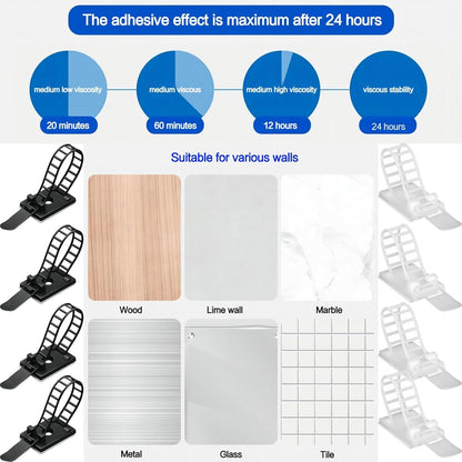 Adjustable Adhesive Cable Management Clips 50Pcs, Large self Adhesive Cable Ties Clips ，Suitable for Cable Management Under desks and on Walls (White)
