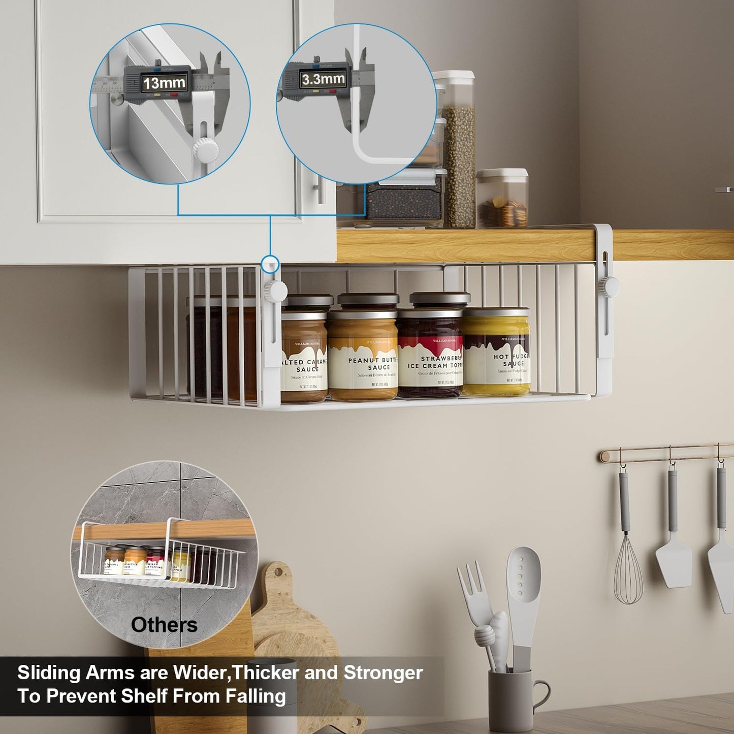 AmonHouseware 2Pack Under Shelf Basket Organizer,Adjustable Hanging Holder Storage for Cabinet Pantry Kitchen Cupboard Desk Counter Bookshelf Organization Add-on Space Saver Heavy Duty Slide-in,Black