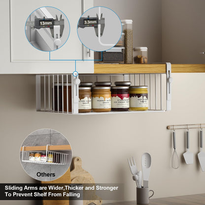 AmonHouseware 2Pack Under Shelf Basket Organizer,Adjustable Hanging Holder Storage for Cabinet Pantry Kitchen Cupboard Desk Counter Bookshelf Organization Add-on Space Saver Heavy Duty Slide-in,Black