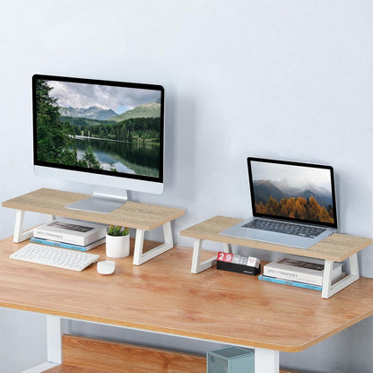 TEAMIX 24 inch Monitor Stand Riser, Black Wood & Steel Computer Monitor Stand with Storage, Laptop, PC, Printer Stand Riser for Desktop Office Desk Organizers