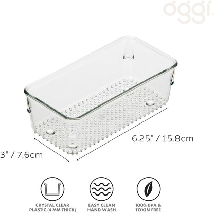 Oggi Set of 5 Clear Drawer Organizers - (1) 3x6.25, (2) 3x9.5, (2) 3x12.5 - Ideal for Organizing Kitchen Drawers, Office, Desk, Silverware, Kitchen Utensils, Cosmetics and Bathrooms
