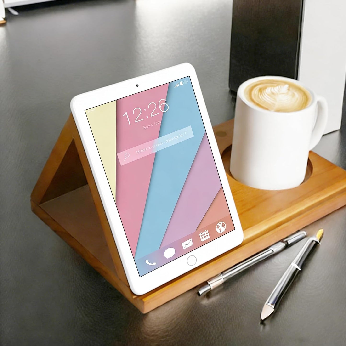 Wood Desktop Book Stand for Reading Rest Birthday and Mothers Day Gifts, Book Page Holder Thumb Bookmark,Magnet Couple Photo or Note, Book Accessories, Triangle Book Nook with Cup for Book Lovers