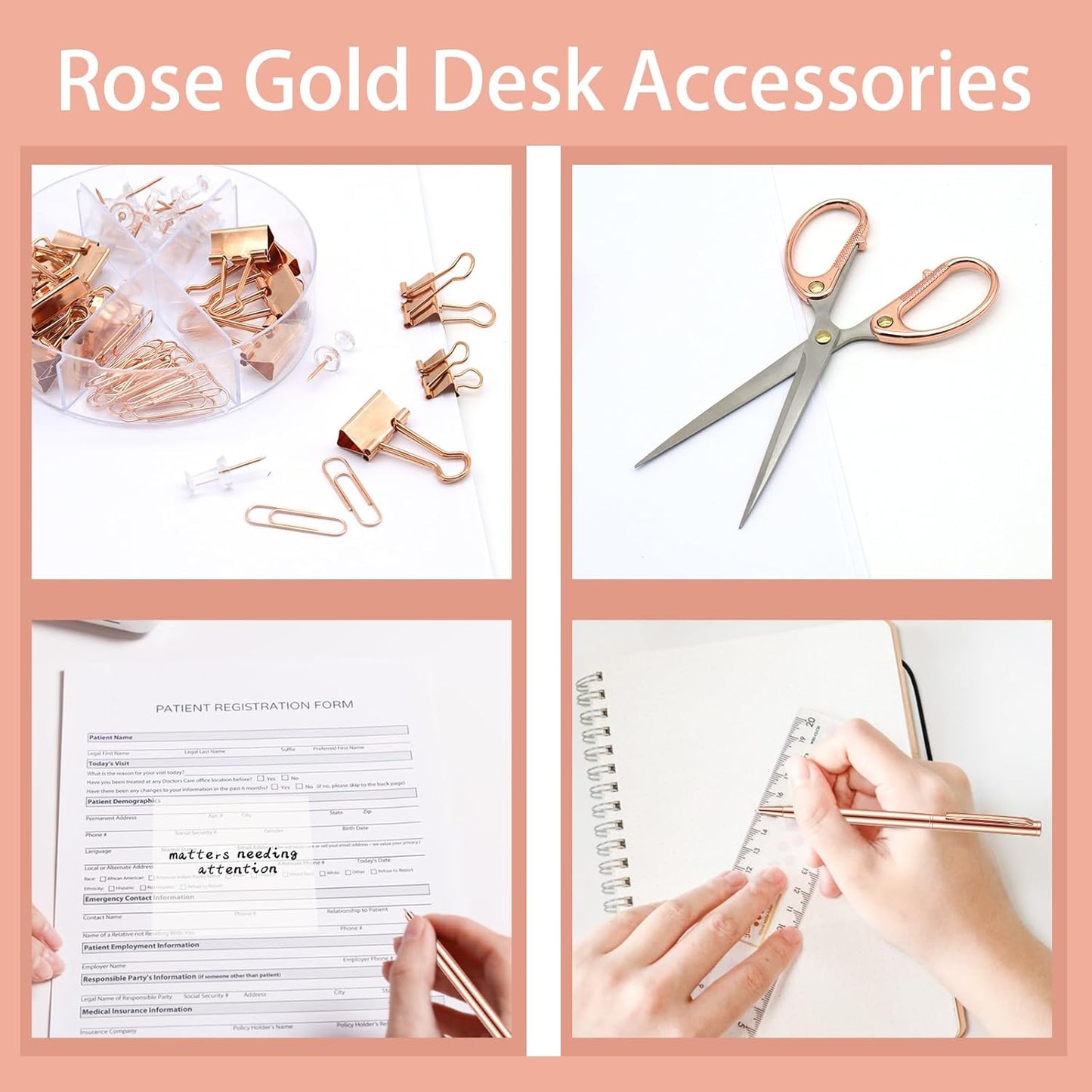 Gold Office Supplies,UPIHO Gold Desk Accessories,Stapler and Tape Dispenser Set with Large Stapler,Tape Dispenser, Staple Remover, Staples, Clips,Scissor,Pen and Sticky Notes,Gifts for Office Clerks