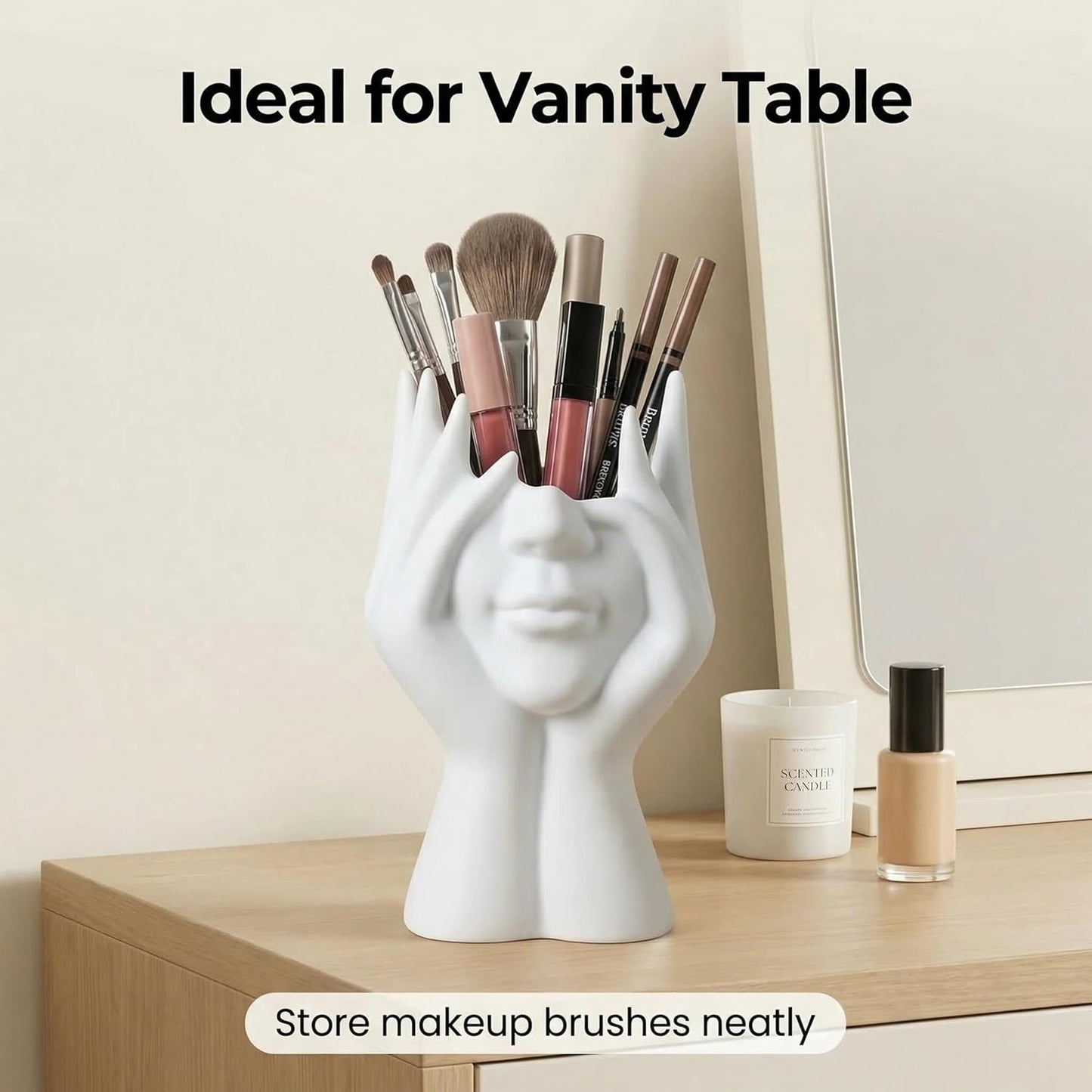 Abstract Human Body Art Face-Holding Sculpture | Home Decor/Makeup Brush Organizer + Office Desk Pen Holder | Multi-Use Gift for Family, Coworkers & Loved Ones