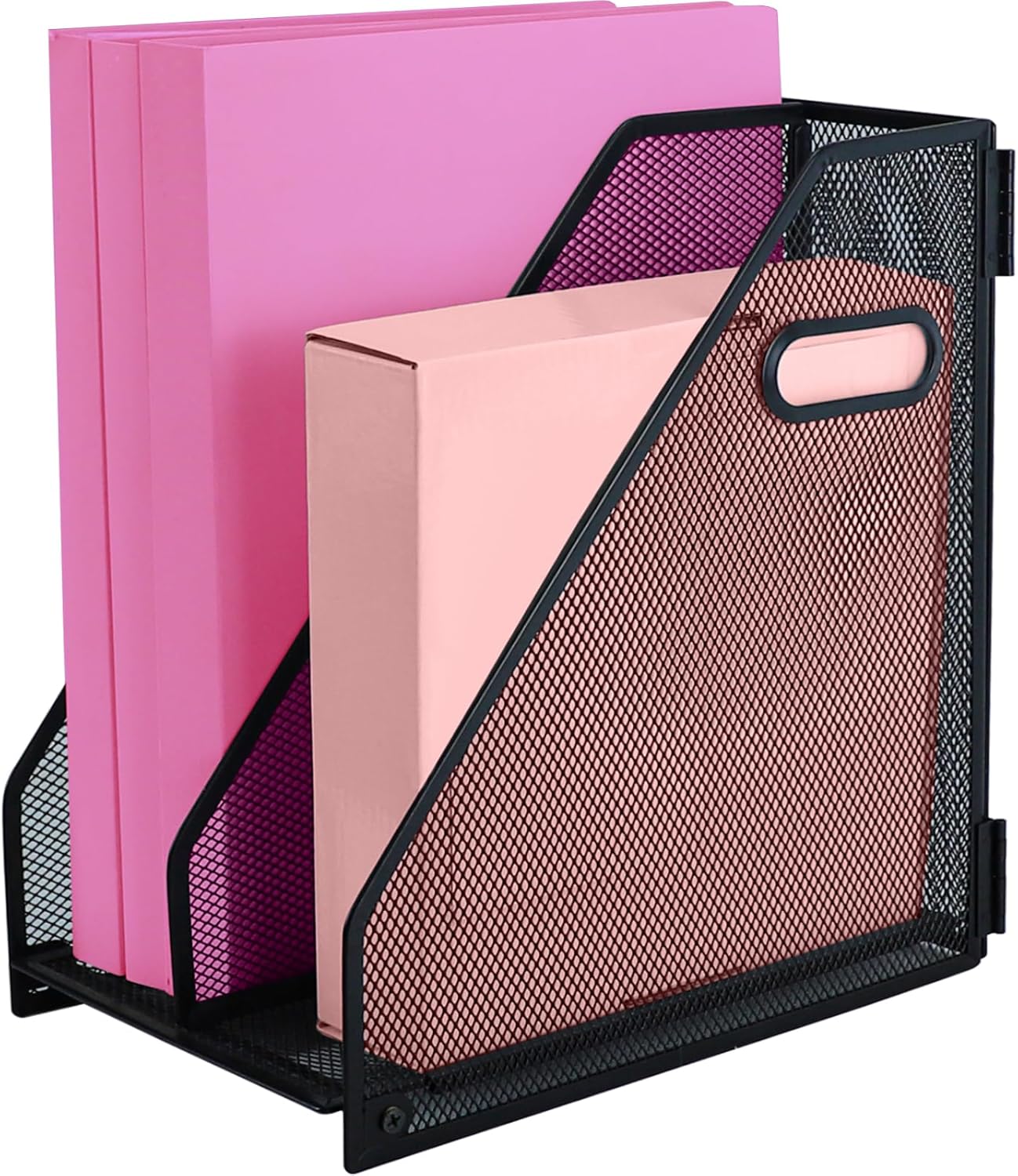 Desk Organizers, Metal Magazine File Holder with 2 Vertical Compartments Rack Binder File Organizer for Office Supplies, Home Workspace - Black