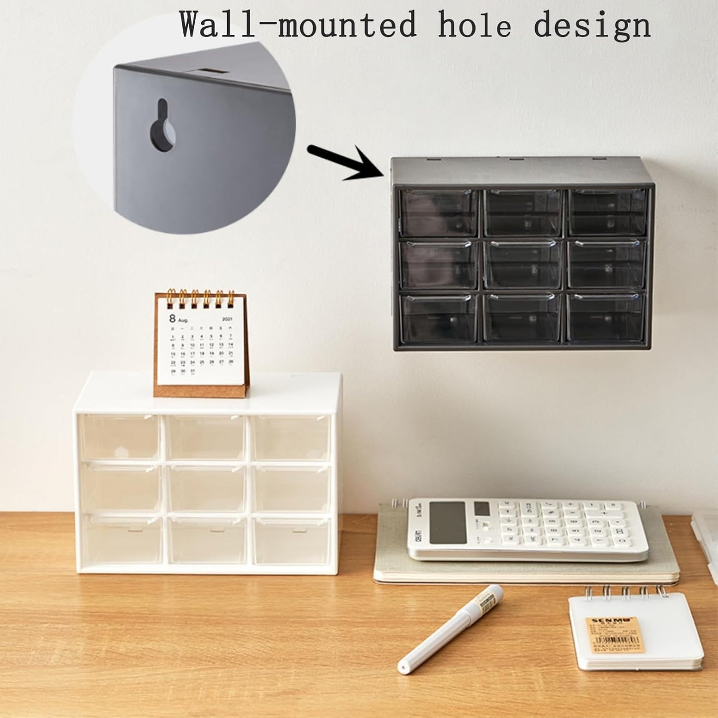 Feadily 4PCS Small Drawer Organizer for Desk, Desktop Drawer Organizer with 9 Clear Drawers, Plastic Desktop Storage Drawers 7.1 Inch x 3 .9 Inch x 4.7 Inch, White