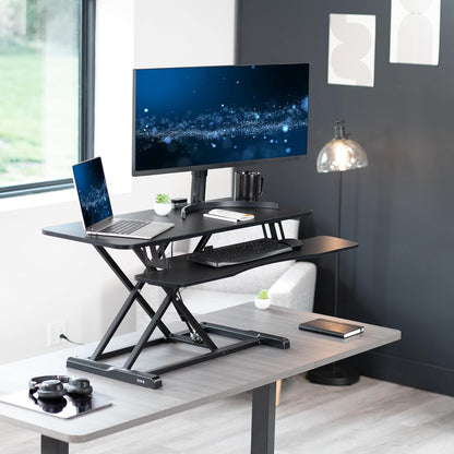 VIVO 26 inch Desk Converter, K Series, Height Adjustable Sit to Stand Riser, Dual Monitor and Laptop Workstation with Keyboard Tray, Black, DESK-V026KB