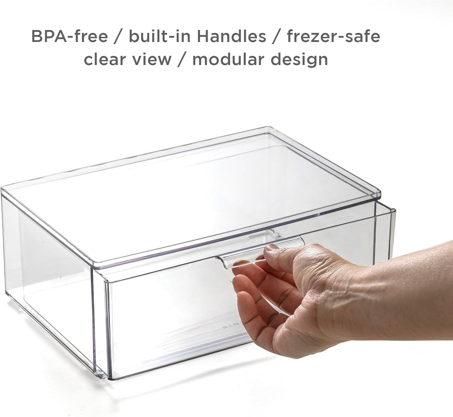 BINO | Clear Stackable Storage Drawers, Medium - 2 Pack | Clear Storage Drawers with Built-In Handles | Durable Plastic Organizer Drawer | Modular Stackable Drawer Acrylic Organizer