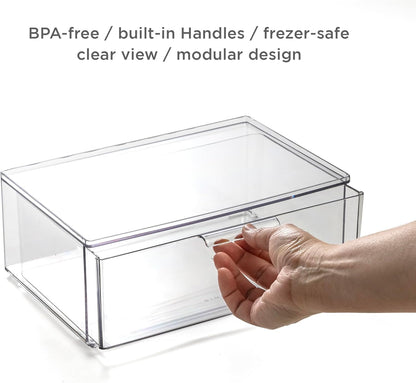 BINO | Clear Stackable Storage Drawers, Medium - 2 Pack | Clear Storage Drawers with Built-In Handles | Durable Plastic Organizer Drawer | Modular Stackable Drawer Acrylic Organizer