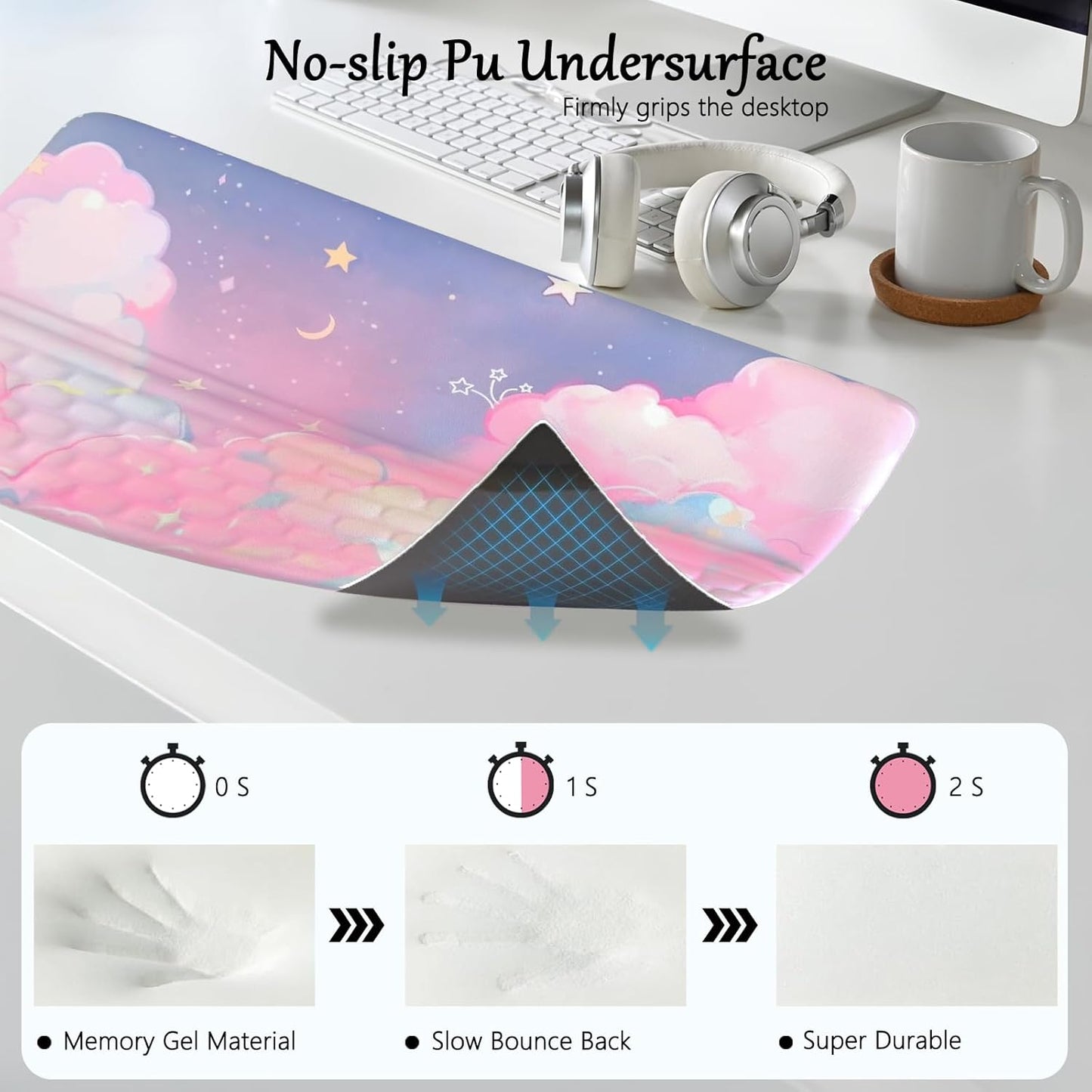 Computer Keyboard Stand Pad with Wrist Rest Purple Blue Cloud Keyboard Pad Support with Comfortable Galaxy Stars Wrist Pad Cute Girl Ergonomic Tilted Keyboard Riser Holder for Desktop Office Home