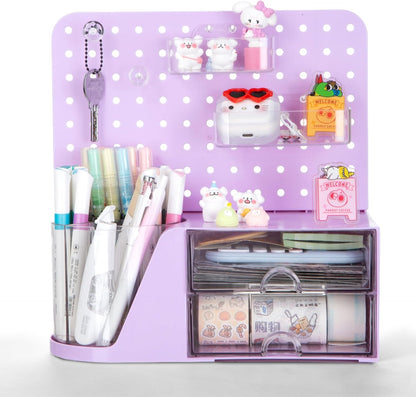 Comix 360° Rotating Pen Holder for Desk, Cute Pencil Holder Pen Organizer, Beige Acrylic Pencil Cup Caddy with 5 Slots for Home School Office Supplies
