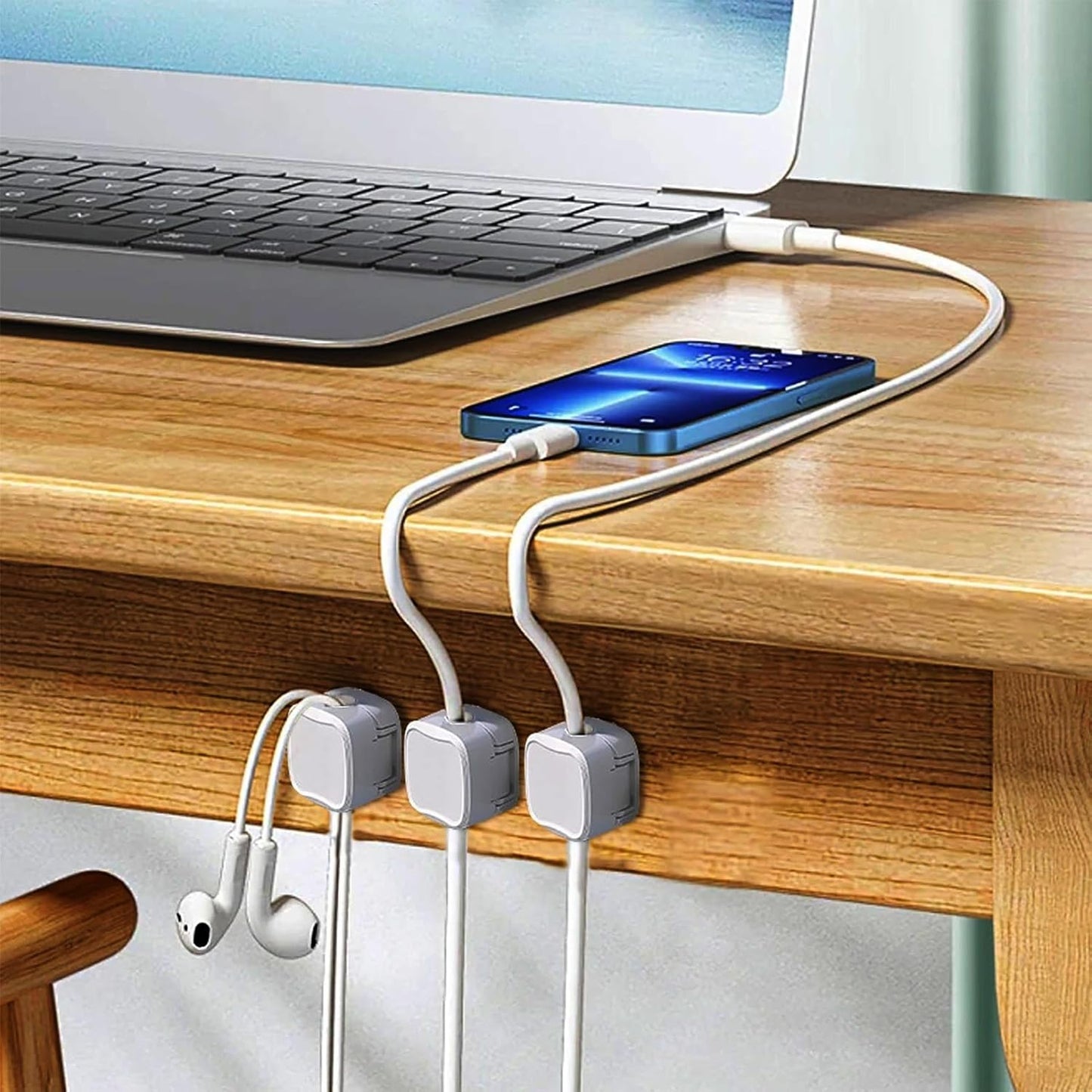 IFNOW 6 Pack Magnetic Cable Clips for Nightstand Black and White Self Adhesive Cord Holder Adjustable Clip for Desk, Nightstand, Phone Charger, Computer, Home, Office, Car