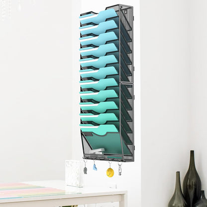 Gawerk 5 Tier Hanging Wall File Organizer, Mesh Mail Paper Orgnization Hanging File Folder Holder for Home Office, Black