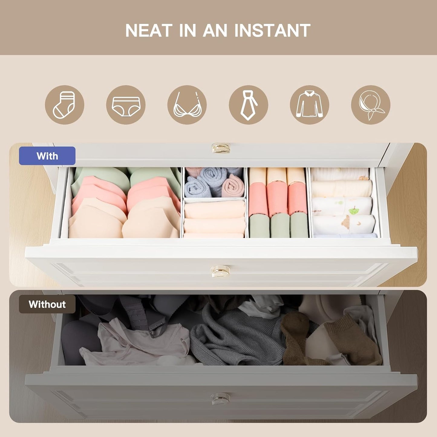 Criusia Drawer Organizer Clothes, 10 Pack Dresser Organizer for Baby Clothes, Underwear, Sock- Foldable Closet Organization and Storage Dividers Bins for Nursery, Bedroom (Beige)