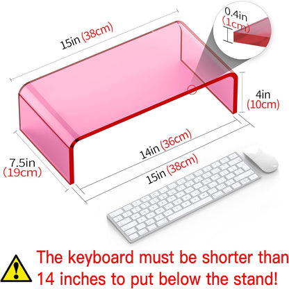 Acrylic Monitor Stand Riser Acrylic Laptop Stand for Desk Clear Computer Monitor Stand for Desk Accessories White Aesthetic Decorations for Office Home iMac Organizer