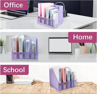 Desk Organizers, Metal Magazine File Holder with 5 Vertical Compartments Rack Binder File Organizer for Office Supplies, Home Workspace - Black