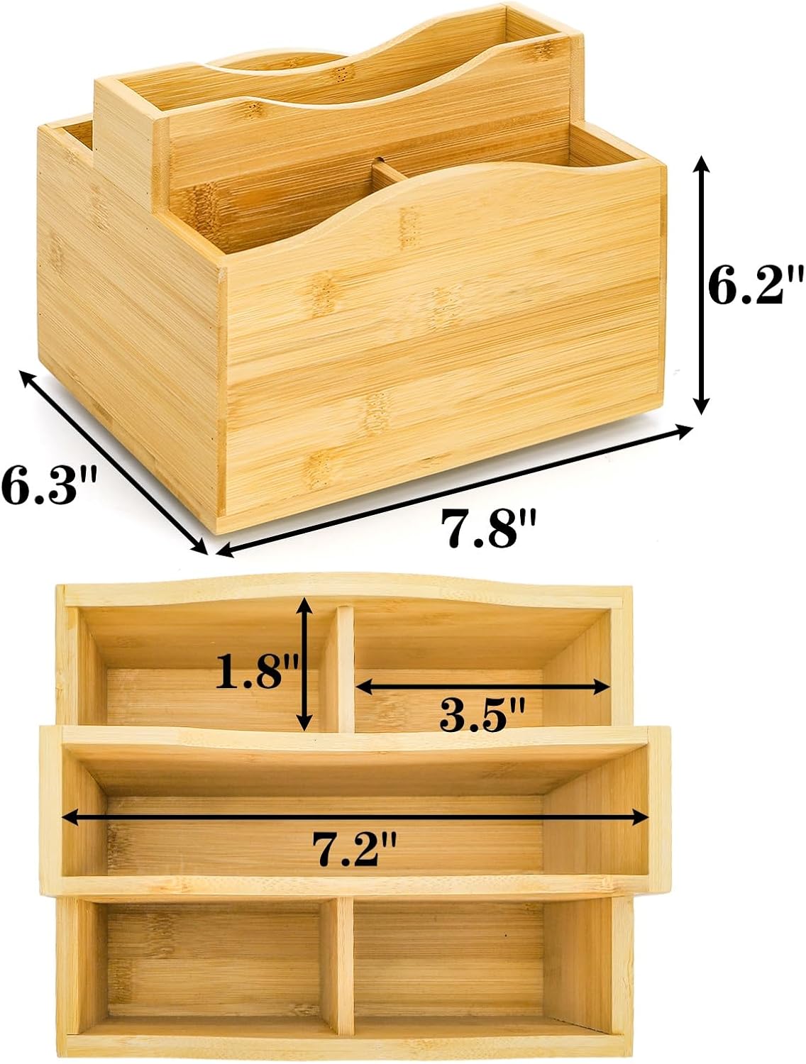 DEAYOU Bamboo Rotating Remote Caddy, 360 Degree Spinning Remote Control Holder, 5 Compartment Revolving Nightstand Bedside Table Organizer for Controller, Pen, Phone, Mail, Calculator, Office