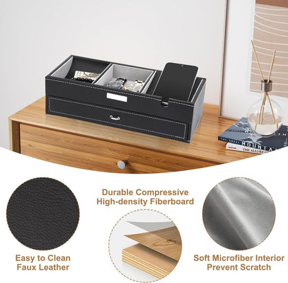 Baoyun Valet Tray for Men, 2 Layers Nightstand Organizers for Men and Women, Leather Jewelry Storage Box, Mens Dresser Top Organizer, Catch All for Jewelry Key Wallet and Phone (Brown)