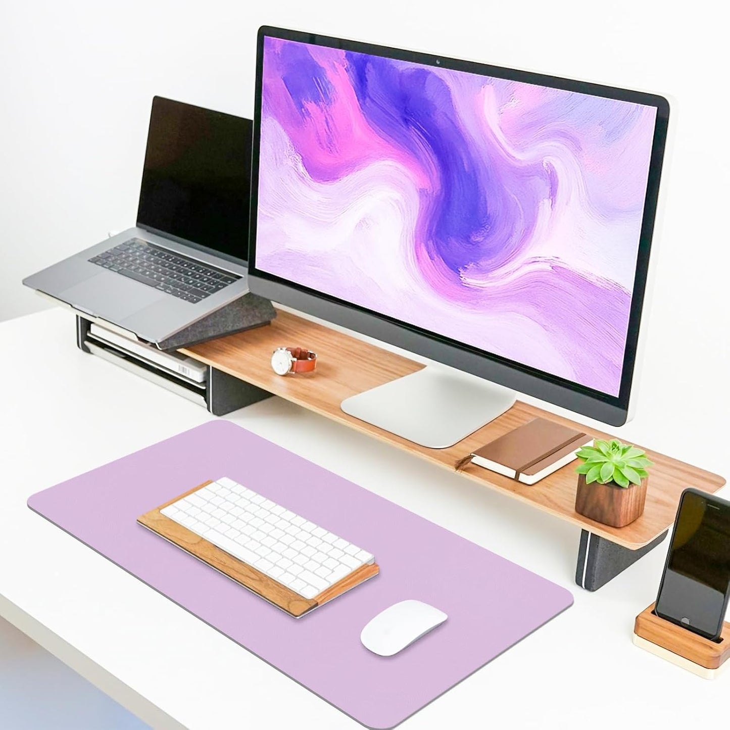 Mouse Pad and Keyboard Wrist Rest, 3-in-1 Large Keyboard and Mouse Pad Set, Ergonomic Wrist Rest for Computer Keyboards, Non-Slip Desk Mat Protector for Women (Purple Pink, 31.5" X 15.7")