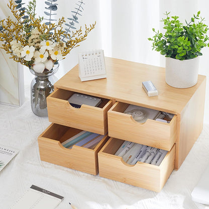Charmewooden Bamboo Desk Organizer with 3 Drawers, Countertop Organizer with Drawers Makeup Storage Drawer 3 Drawers Tabletop Storage Organization Box Home Office Workspace