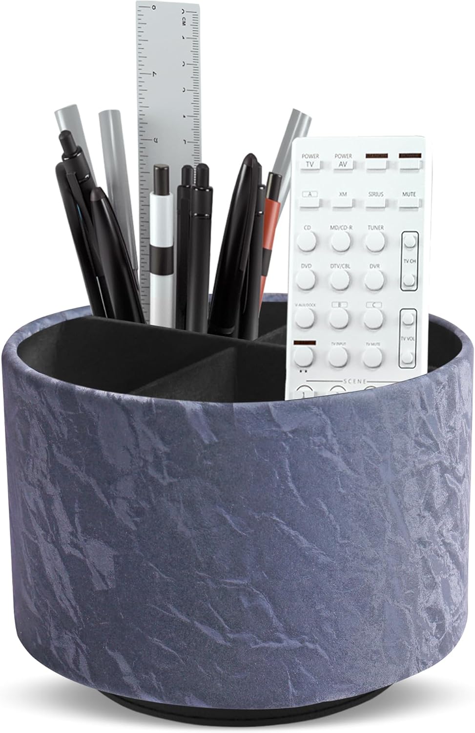 Hennaja Round Leather Art Supply Organizer,Remote Control Holder,360 Degree Rotating,Multi-Functional Pencil Holder,4 Compartments Desktop Stationary Organizer(1-Blue Bird) - Colors C