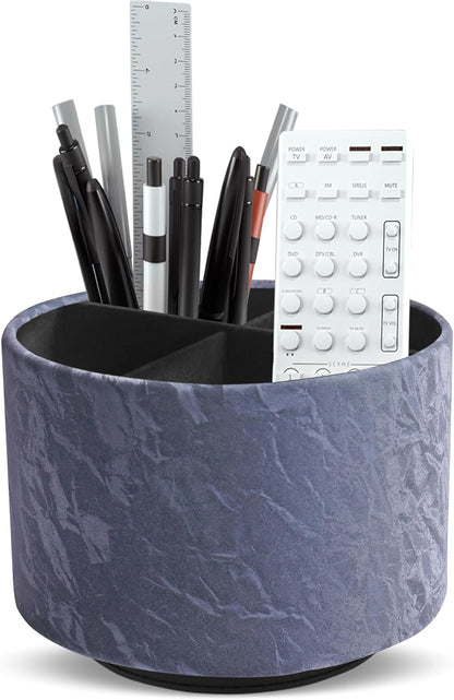 Hennaja Round Leather Art Supply Organizer,Remote Control Holder,360 Degree Rotating,Multi-Functional Pencil Holder,4 Compartments Desktop Stationary Organizer(1-Blue Bird) - Colors C