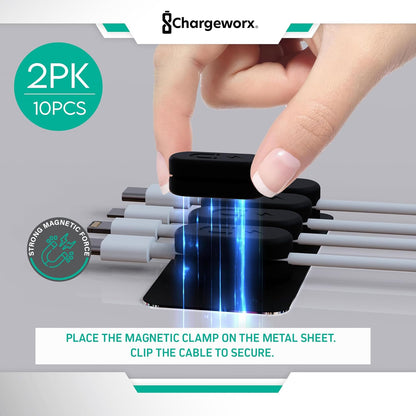 CHARGEWORX Pack of 5 Magnetic Cable Clips, Adhesive Cord Organizer for Desk, Nightstand, Wall or Car, Wire Holder for USB-C, Lightning and Micro-USB Cables