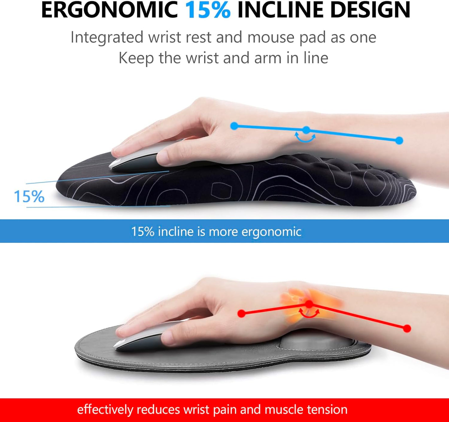 Mouse Pad Wrist Support, Laokiiy 2 in1 Keyboard Wrist Rest+ Ergonomic Mouse Pad, Non-Slip Wrist Rest for Computer Keyboard, Made Easy Typing & Relieve Wrist Pain（Banana Leaf Green）