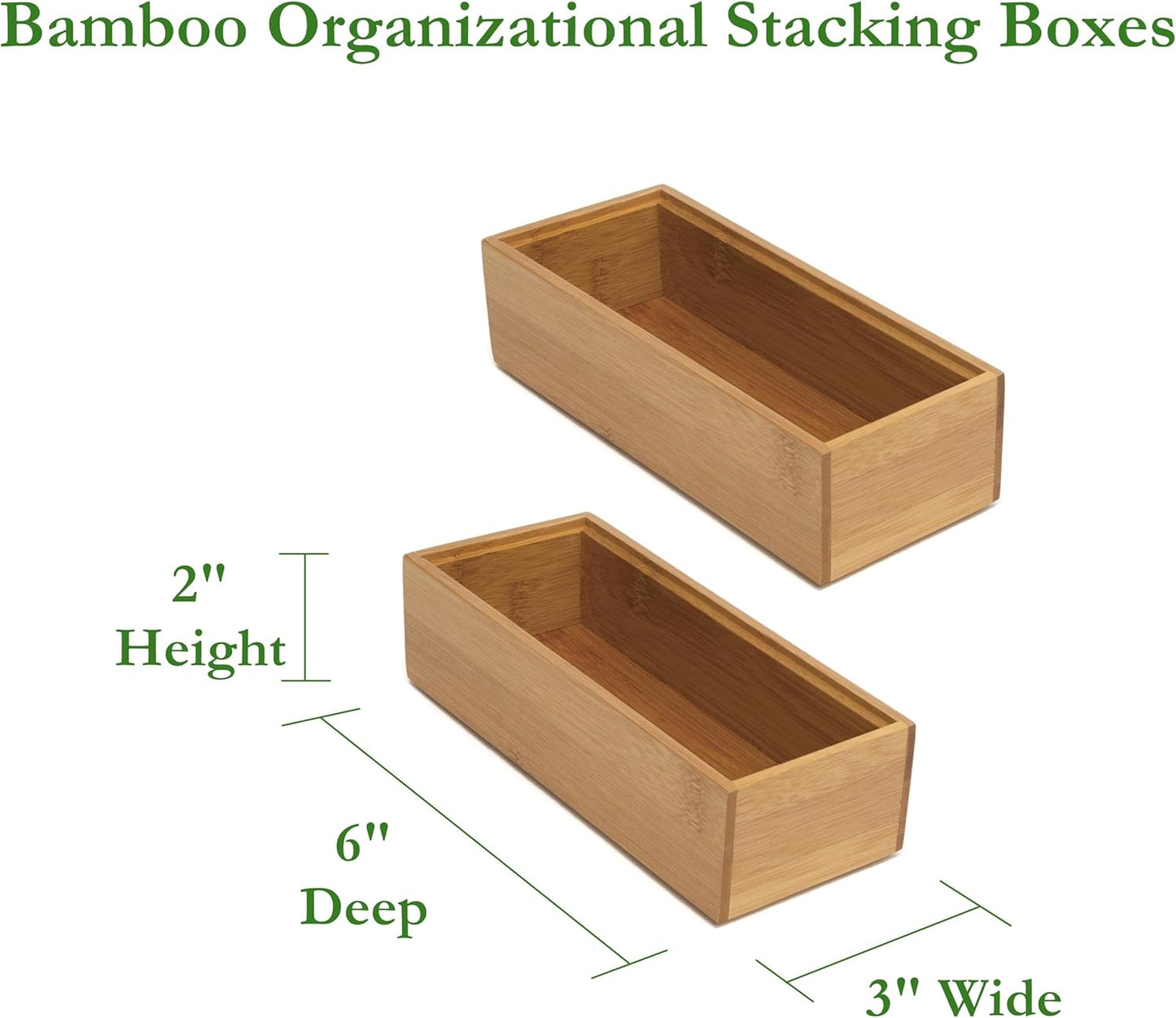 Lipper International 8186S Bamboo Wood Stacking Drawer Organizer Box, 6" x 15"