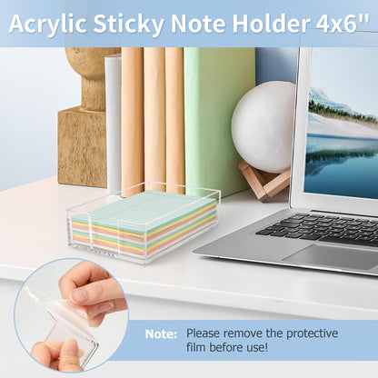 Acrylic Sticky Note Holder, 3 x 3 Crystal Clear Acrylic Notepad Holder Sticky Note Dispenser for Dorm Room and Office Desk Organizer