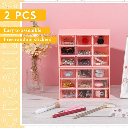 Wenqik 2 Pcs Mini Storage Drawers Teacher Toolbox Organizer with 9 Clear Drawers Small Plastic Desktop Teacher Desk Craft Organizer for Classroom Office 7" x 3. 9" x 4. 7"(Green)