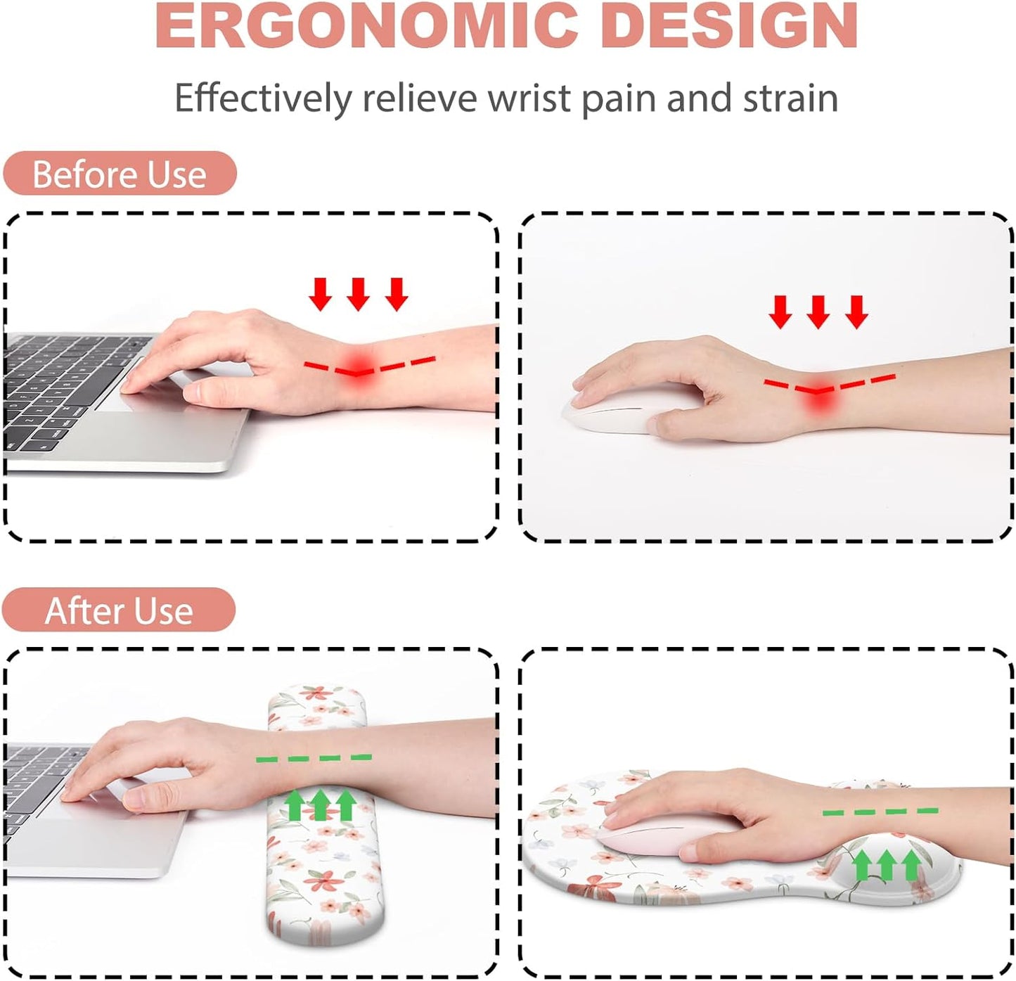 Ergonomic Mouse Pad with Wrist Rest and Keyboard Wrist Rest, Black Mousepad and Wrist Rest for Computer Keyboard, Pain Relief, Non-Slip PU Base, Gel Mouse Pad with Wrist Support for Gaming, Office
