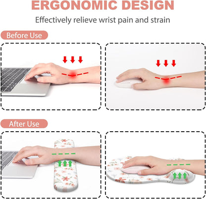 Ergonomic Mouse Pad with Wrist Rest and Keyboard Wrist Rest, Black Mousepad and Wrist Rest for Computer Keyboard, Pain Relief, Non-Slip PU Base, Gel Mouse Pad with Wrist Support for Gaming, Office