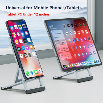 Cell Phone Stand Foldable Aluminum Adjustable Phone Holder for Desk Portable Travel Holder Office Desk Accessories Compatible with iPhone 16 15 14 13 12 11 Pro Max X for Samsung Moto Google (Silver)