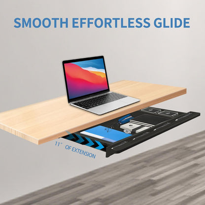 Under Desk Mounted Sliding Drawer to pull out, Attachable Desk Pencil Drawer Ball-Bearing Slides