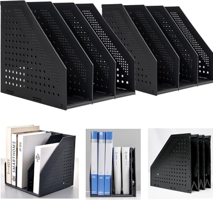 Marte Vanci Collapsible Magazine File Holder with 4 Vertical Compartments, Binder Holder for Desk, Desktop Binder Organizer for Notebook, Documents, Book, School Office Supplies(Black)