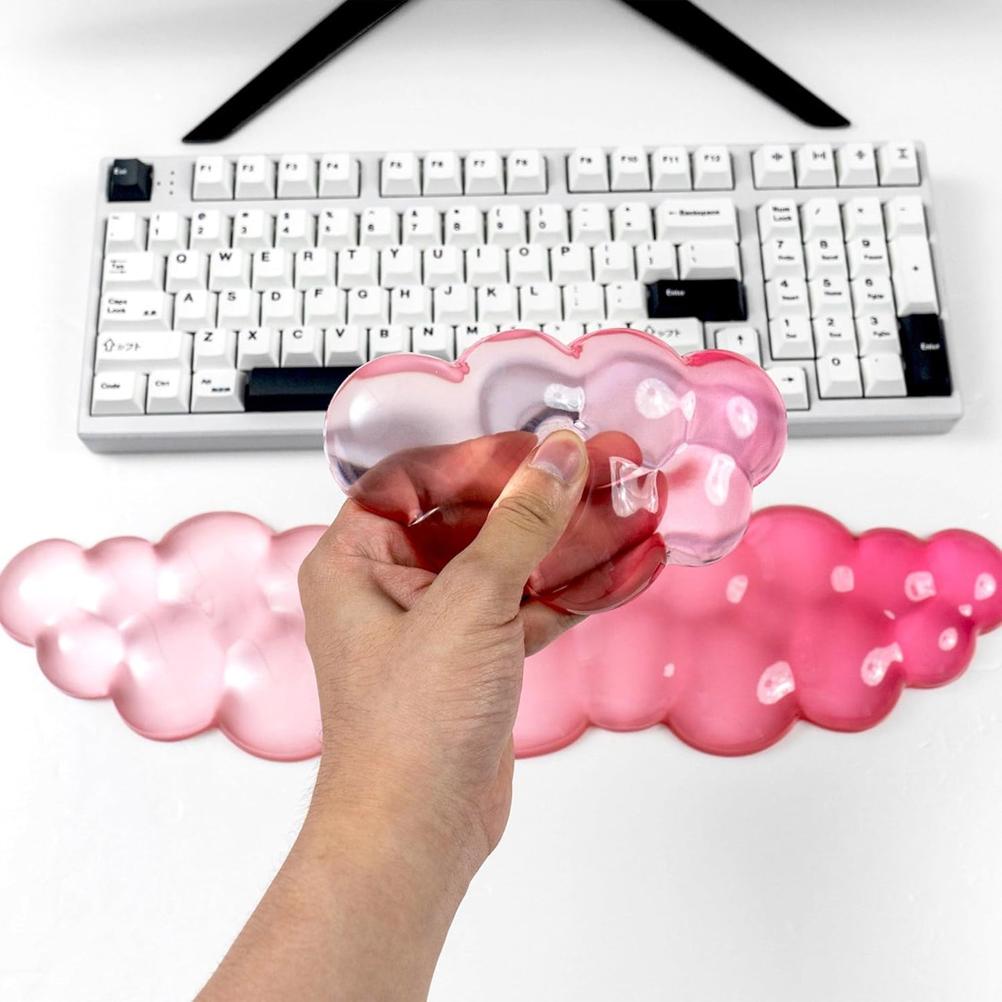 Gel Keyboard and Mouse Wrist Rest Set – Clear Cloud Wrist Rest for Computer Keyboard 60%/68%/75%, Comfort & Support for Typing and Gaming(Purple Green)