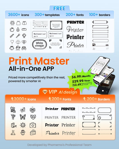 Phomemo M110 Label Makers - Barcode Label Printer Bluetooth Label Maker Portable Thermal Printer for Small Business, Address, Barcode, Logo, Clothing, Mailing, Sticker Printers for Phone & PC, Black
