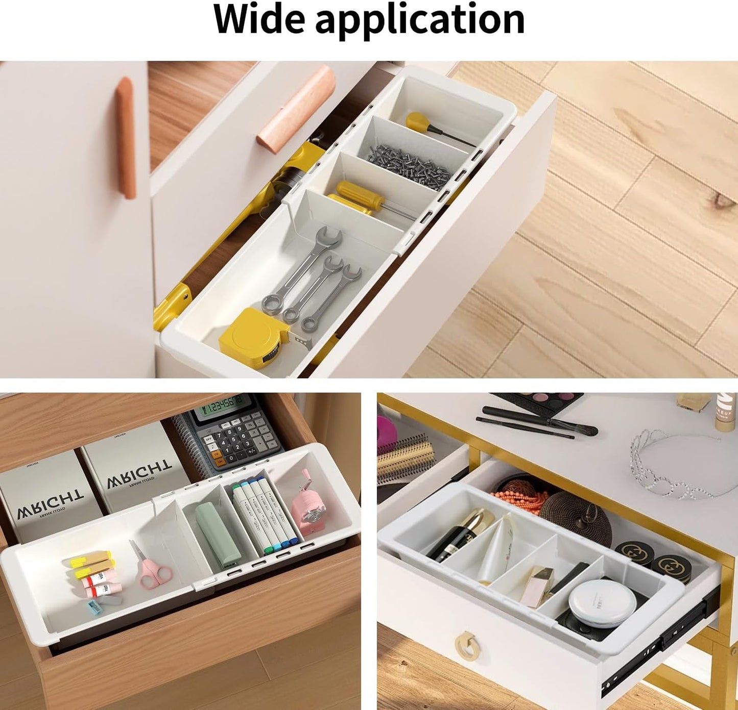 Plastic Drawers Organizer for Office Bathroom Bedroom Kitchen Desk - 1 Layers More White Storage Tray - Expandable 11.4-18.1 Inches (SHALLOW 1")