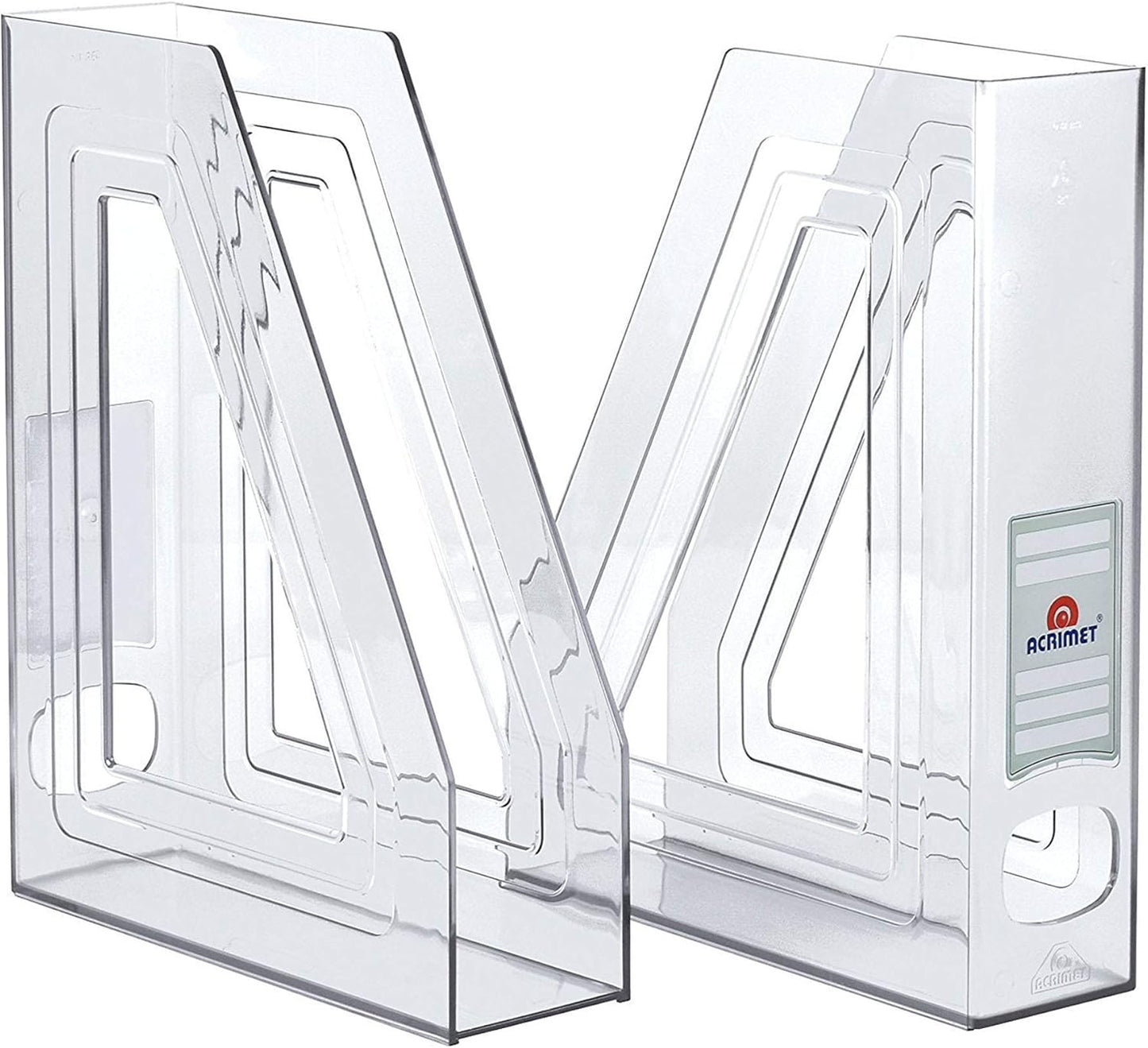 Acrimet Magazine File Holder – Vertical Rack for Documents, Folders and Mail, Durable Plastic Desk Organizer for Office & Home, Clear Crystal (2 Pack)