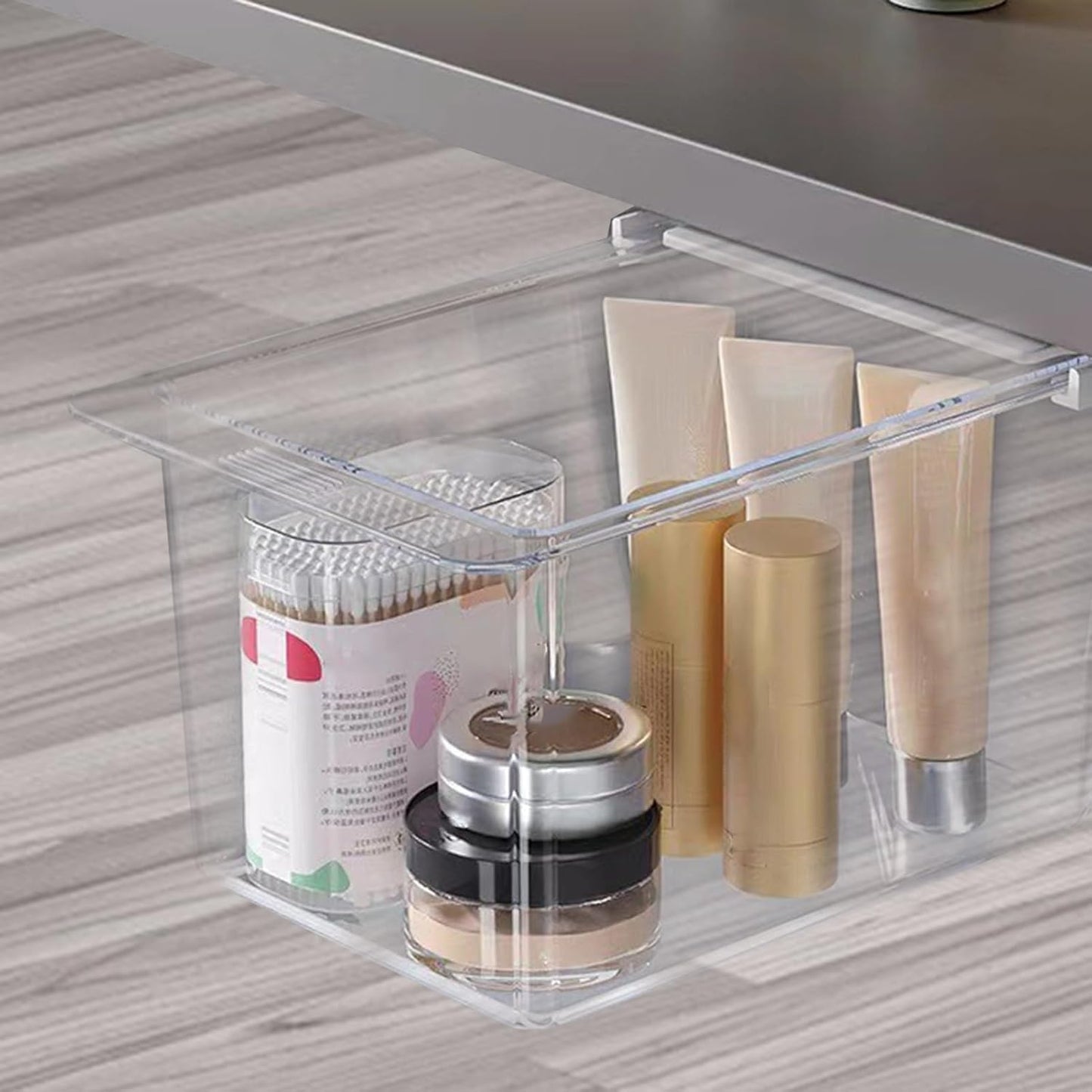 Self-adhesive Under Desk Drawer Organizer, Table Hidden Slide Out Large Storage Mounted Desktop Pencil Holder Tray Drawers for Office Home School Stationery Kitchen (Black)