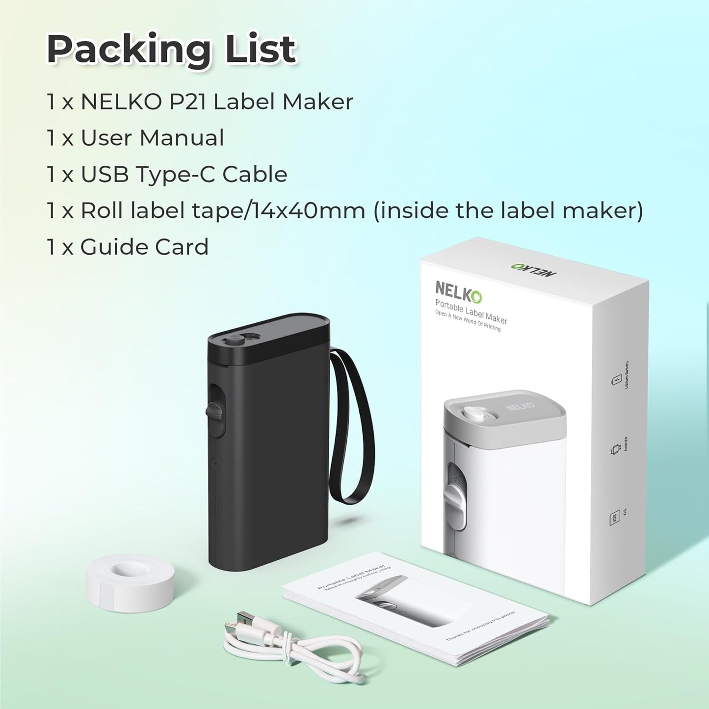 Nelko Label Maker Machine with Tape, P21 Bluetooth Label Printer, Wireless Mini Label Makers with Multiple Templates for School Office Home, White
